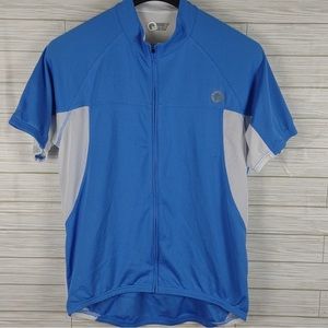Quest Light Blue White Full Zip Short Sleeve Cycling Shirt Men's Lg EUC